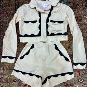 Women's Cream and Black Crop Set